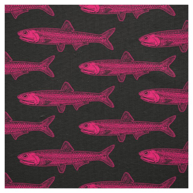 Tecido Padrão de Anchovy - Vermelho Neon e Preto (Modelo)
