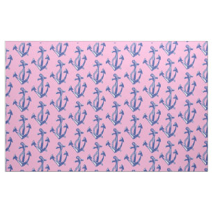 Tecido Padrão de âncora do Marinho náutico a rosa