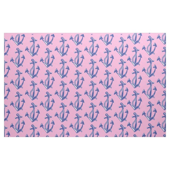 Tecido Padrão de âncora do Marinho náutico a rosa (Fat Quarter)