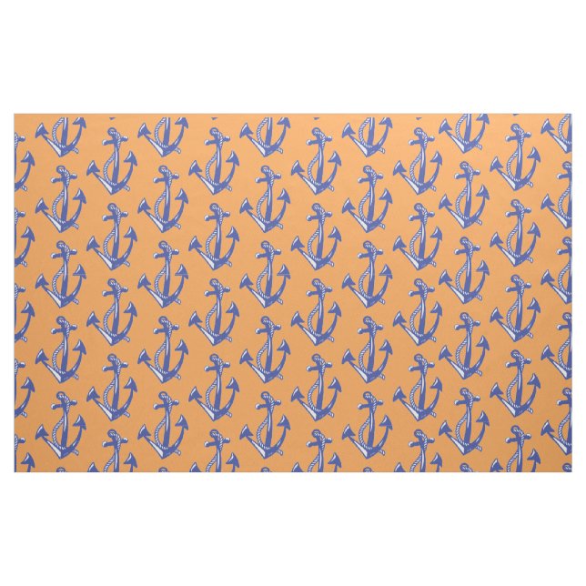 Tecido Padrão de âncora do Marinho náutico com laranja (Fat Quarter)