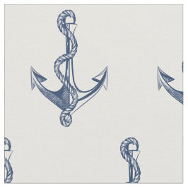 Tecido Padrão de Âncora Náutica Azul do Marinho de Vintag