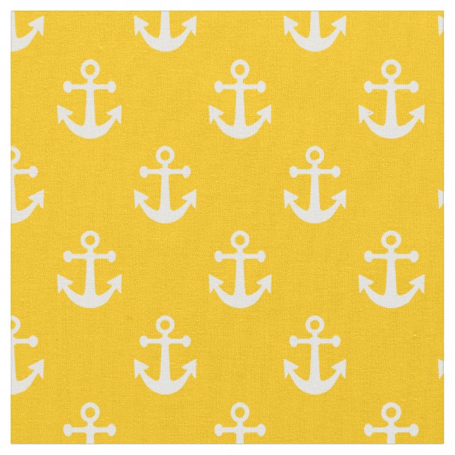 Tecido Padrão de Âncoras Marítimas Amarelo e Branco (Detalhe)