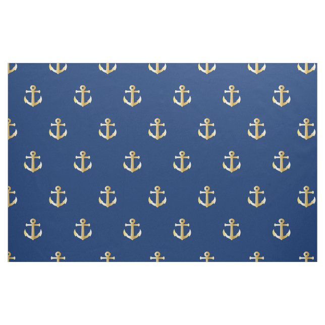 Tecido Padrão de Âncoras Náuticas Douradas do Chic Faux (Fat Quarter)
