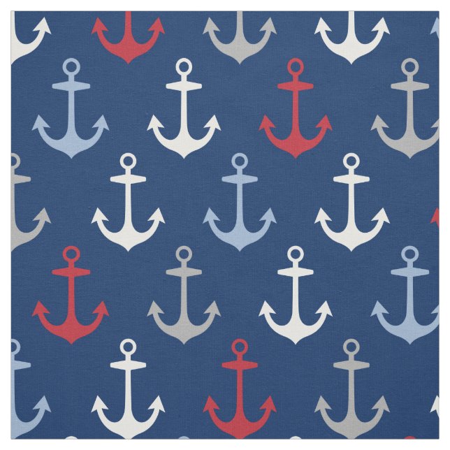 Tecido Padrão de âncoras vermelho, branco e azul marinho  (Modelo)