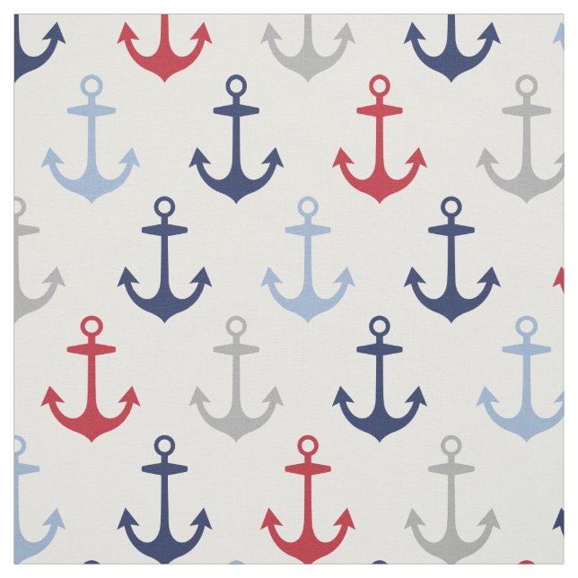 Tecido Padrão de Âncoras Vermelho Branco e Azul Marinho N (Modelo)