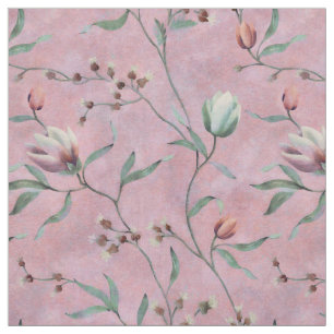 Tecido Padrão de Anêmonas das Tulipas Rosa e Branca