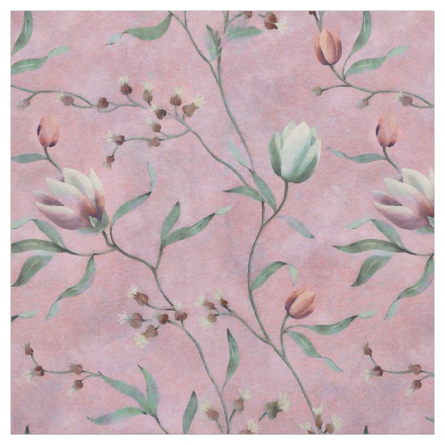 Tecido Padrão de Anêmonas das Tulipas Rosa e Branca (Modelo)