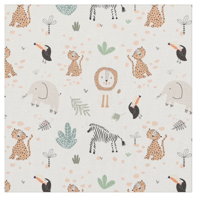 Tecido Padrão de Animais da Floresta Tropical Selva (Detalhe)