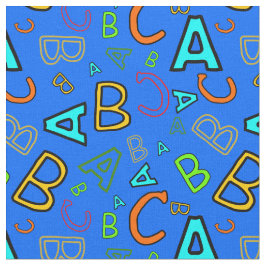 Tecido Padrão de aprendizado divertido ABC no azul