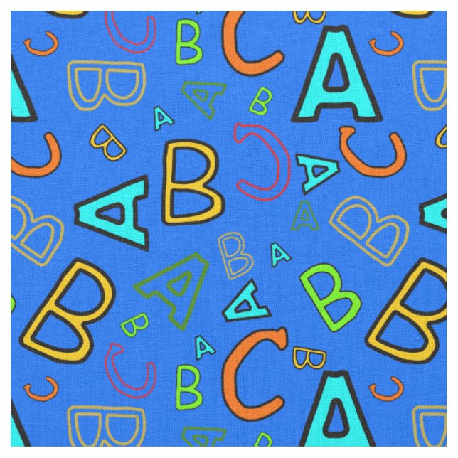 Tecido Padrão de aprendizado divertido ABC no azul (Detalhe)