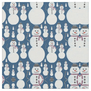 Tecido Padrão de Aquarela Azul Snowman, Gelado, Gelado