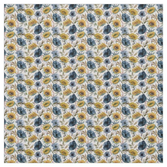 Tecido Padrão de aquarela de flor azul de girassol (Modelo)