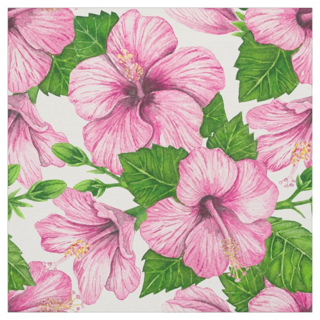 Tecido Padrão de aquarela de hibisco rosa (Modelo)