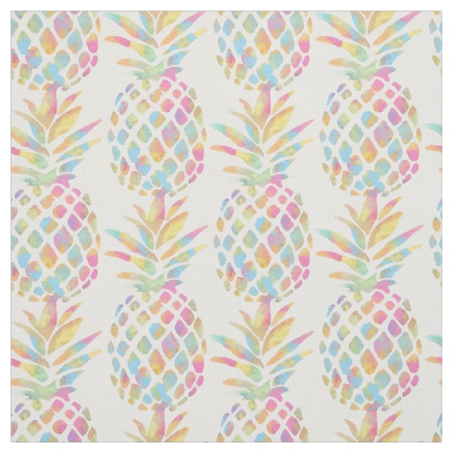 Tecido Padrão de Arco-Íris Tropical Abacaxi em Aquarela (Modelo)