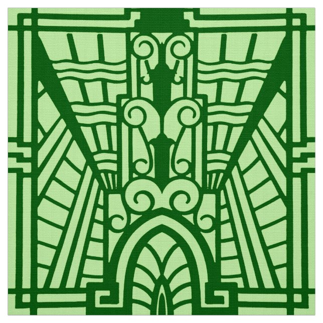 Tecido Padrão de arquitetura deco, verde leve de jade (Modelo)