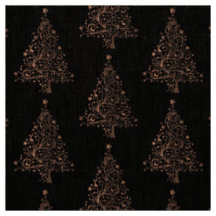 Tecido Padrão de Árvore de Natal de Cobre Marrom Elegan