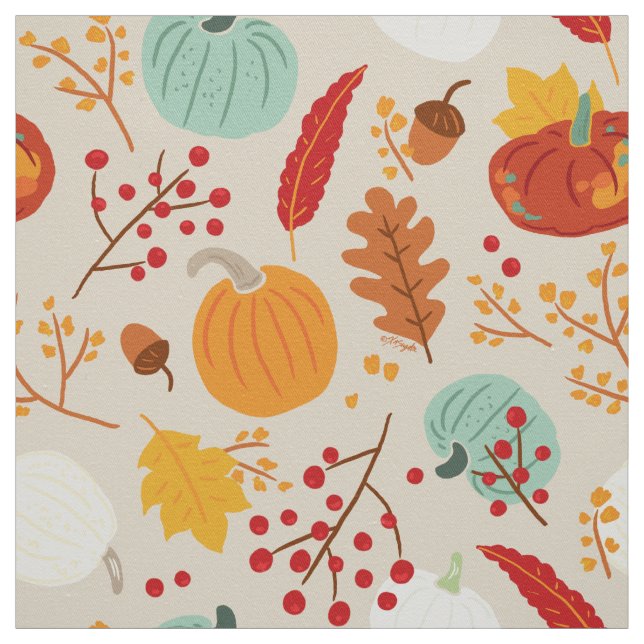 Tecido Padrão de Autumn Pumpkins and Leaves (Modelo)