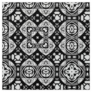 Tecido Padrão de Azulejo da Mesquita Árabe Preto e Branco