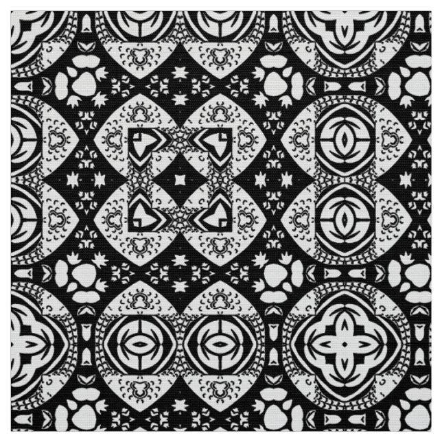 Tecido Padrão de Azulejo da Mesquita Árabe Preto e Branco (Modelo)