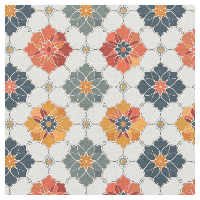 Tecido Padrão de Azulejo Floral Árabe Vintage (Detalhe)