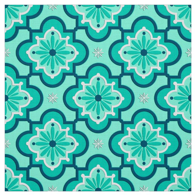 Tecido Padrão de Azulejo marroquino, Aqua e Turquesa (Modelo)