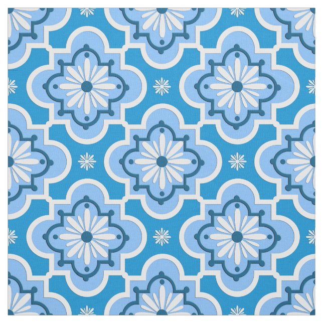 Tecido Padrão de azulejo marroquino - Azul e Branco (Modelo)