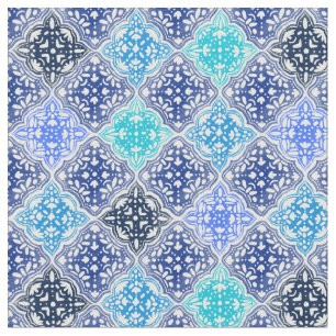 Tecido Padrão de Azulejo marroquino pintado com azul