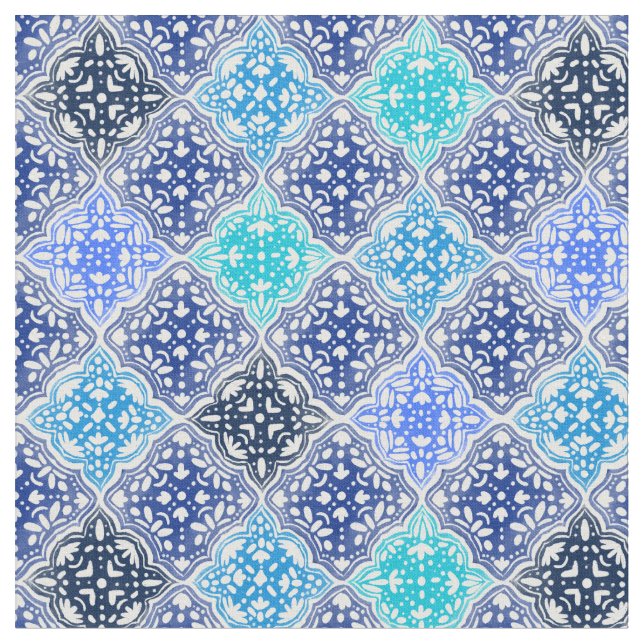 Tecido Padrão de Azulejo marroquino pintado com azul (Detalhe)