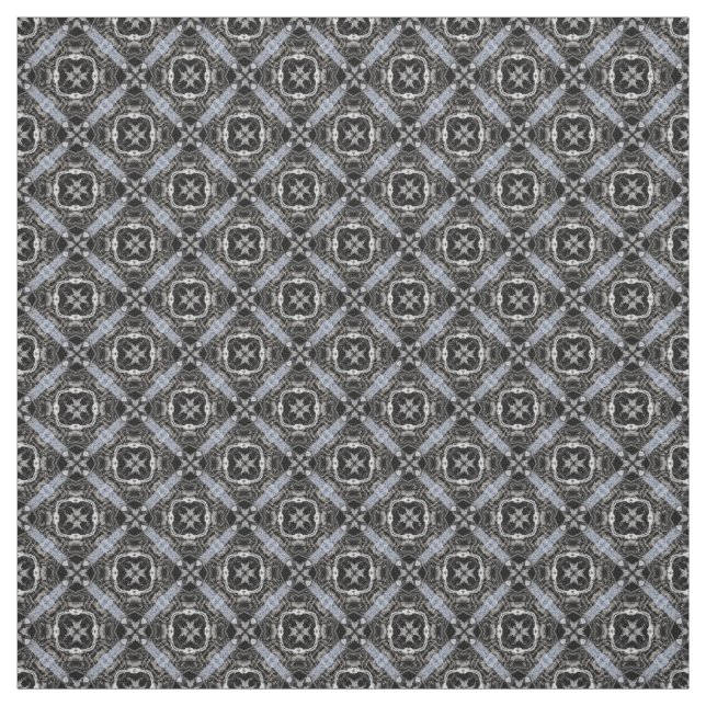 Tecido Padrão de Azulejos Prateado, Branco e Preto (Modelo)