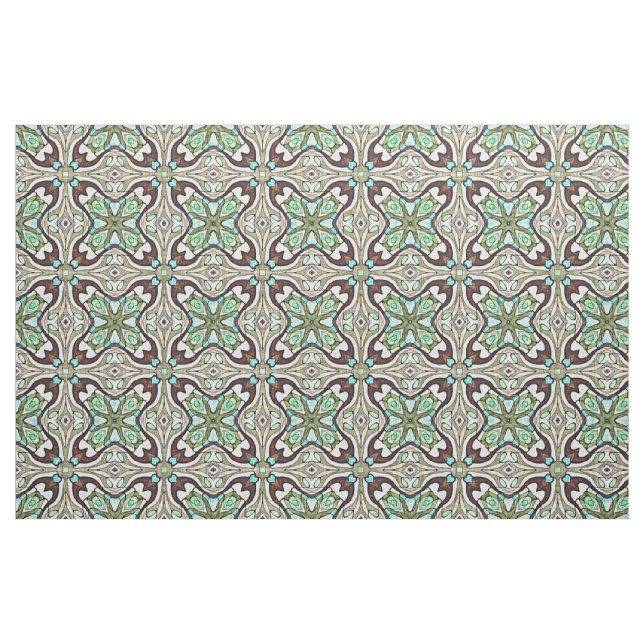 Tecido Padrão de Balança Azul-Turquesa Castanho Retro Nou (Fat Quarter)