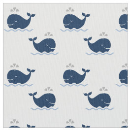 Tecido Padrão de baleias náuticas azul naval e branco fof