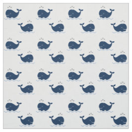 Tecido Padrão de baleias náuticas azul naval e branco fof
