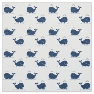 Tecido Padrão de baleias náuticas azul naval e branco fof