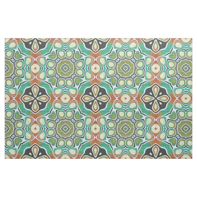 Tecido Padrão de Batik Bali Verde Turquesa Lima Laranja (Fat Quarter)