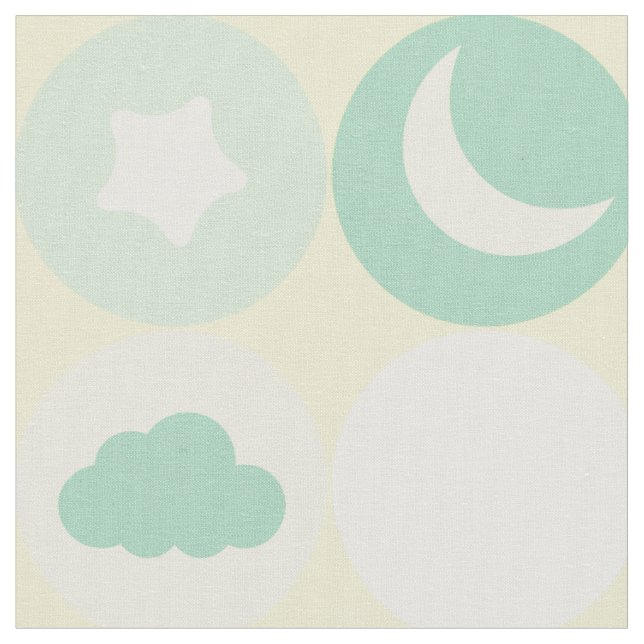 Tecido Padrão de Berçário Bebê Nuvens e Estrelas em Verde (Detalhe)