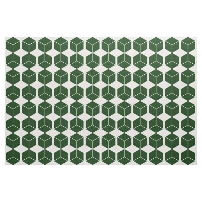 Tecido Padrão de Bloco - Verde Escuro sobre Branco (Jarda)