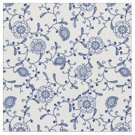 Tecido Padrão de Boho Floral Branco Azul-Estético Hampton