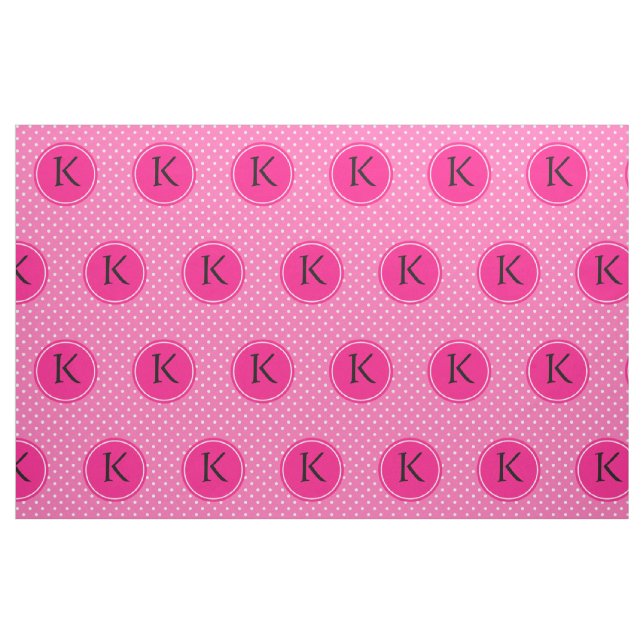 Tecido Padrão de Bolinhas branca e rosa quente monograma (Jarda)