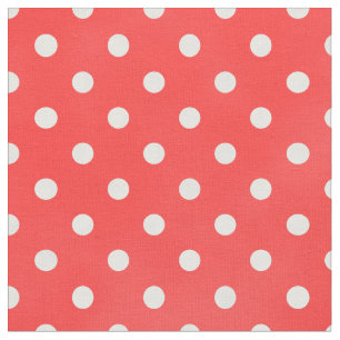 Tecido Padrão de bolinhas vermelho e branco de coral ret