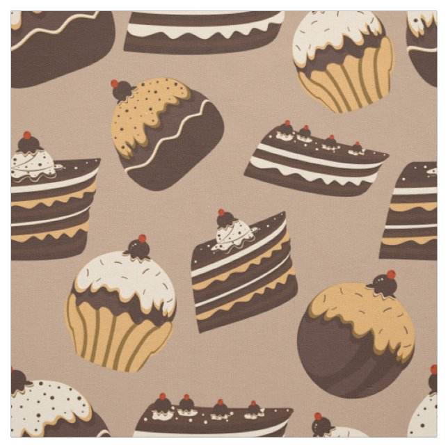 Tecido Padrão De Bolos e Cupcakes Castanhos E Beiges (Modelo)