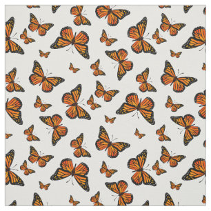 Tecido Padrão de borboleta monarca em fundo branco