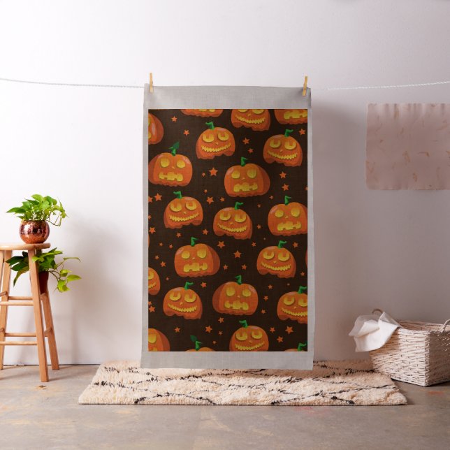Tecido Padrão de cabeça de abóbora de Halloween. (In Situ)