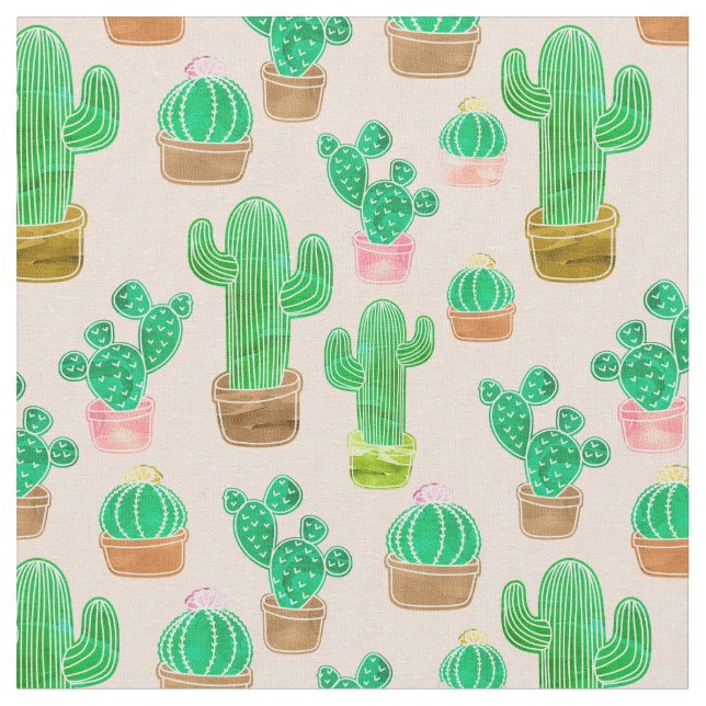 Tecido Padrão De Cactus Potente Desenhado À Mão (Detalhe)