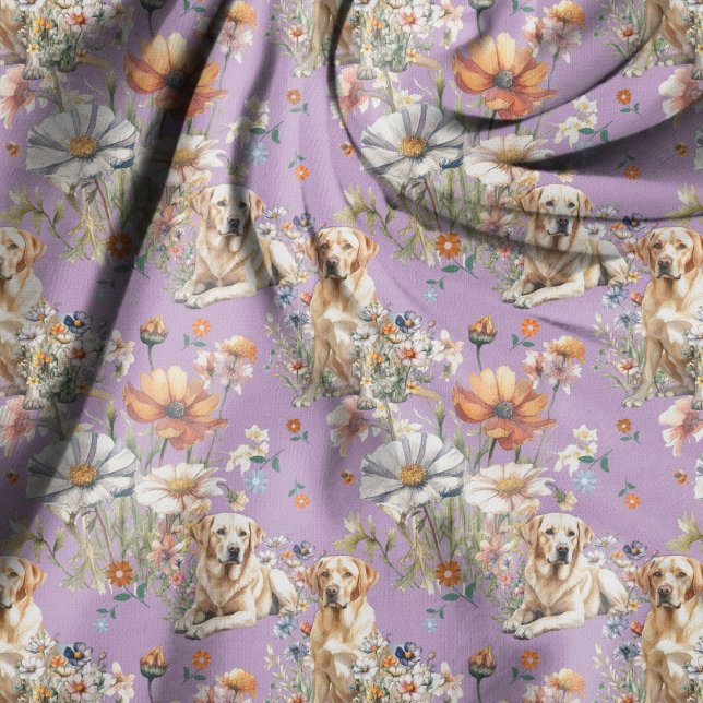 Tecido Padrão de Cães Lab Amarelos e Flores Silvestres (Criador carregado)