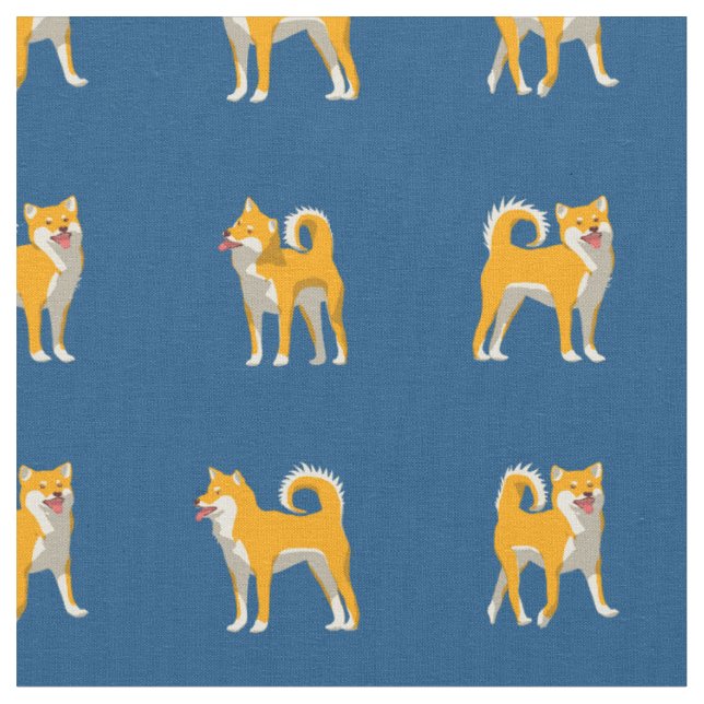 Tecido Padrão de Cão de Shiba Inu Azul Clássico (Detalhe)