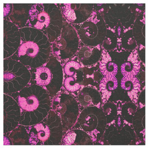 Tecido Padrão de casca fóssil abstrato de Nautilus rosa