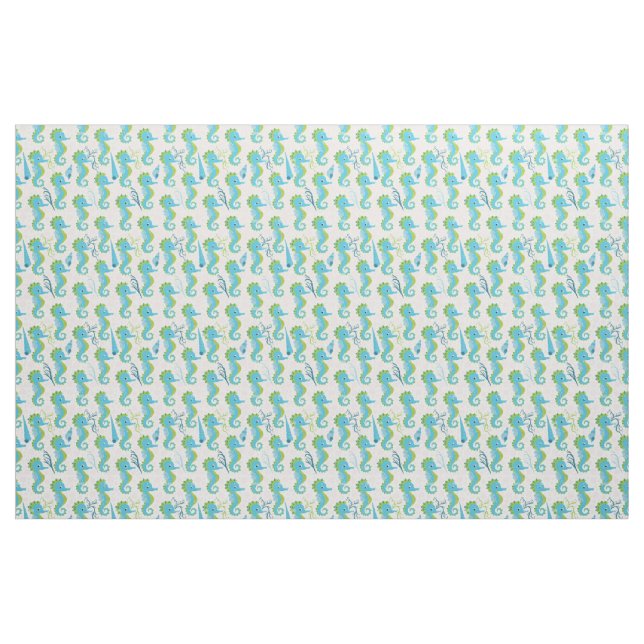 Tecido Padrão de Cavalo-Marinho em Azul Turquesa e Verde  (Fat Quarter)