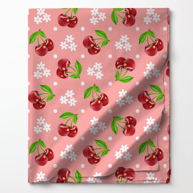 Tecido Padrão de Cereja com Bolinhas Florais em Rosa (Criador carregado)