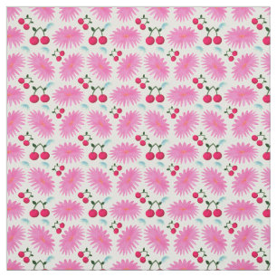 Tecido Padrão de Cereja Floral Rosa Brilhante Fofo Kawa