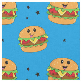 Tecido Padrão de Cheeseburger de Kawaii Cute em Azul